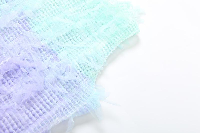 Gradient tassels hollow out see through crewneck midi dress