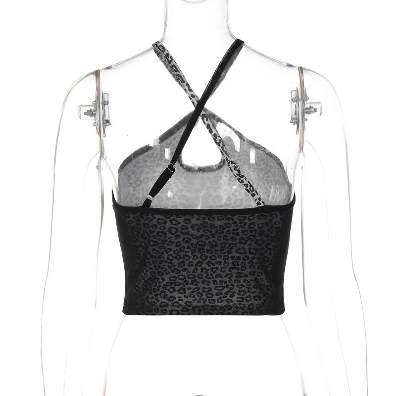 Leopard print cross front hollow out cami top