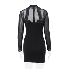 Long sleeve halter mesh zip-up mini dress