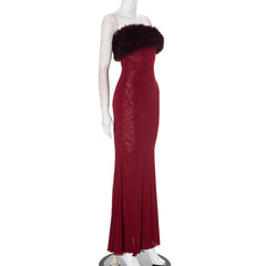 Fluffy mesh tube maxi dress