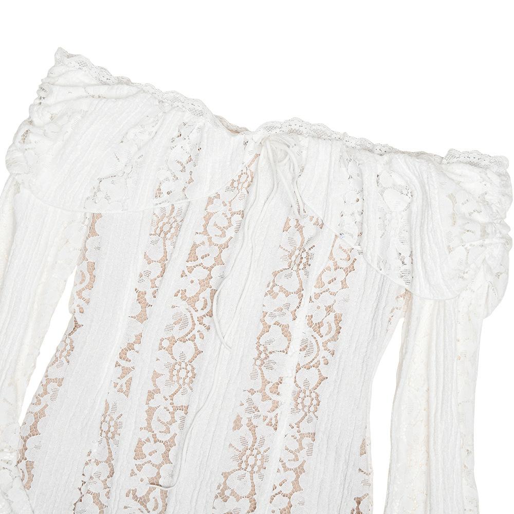 Long flared sleeve off shoulder lace mini dress