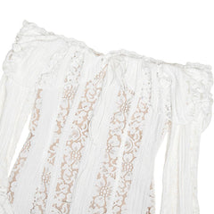 Long flared sleeve off shoulder lace mini dress