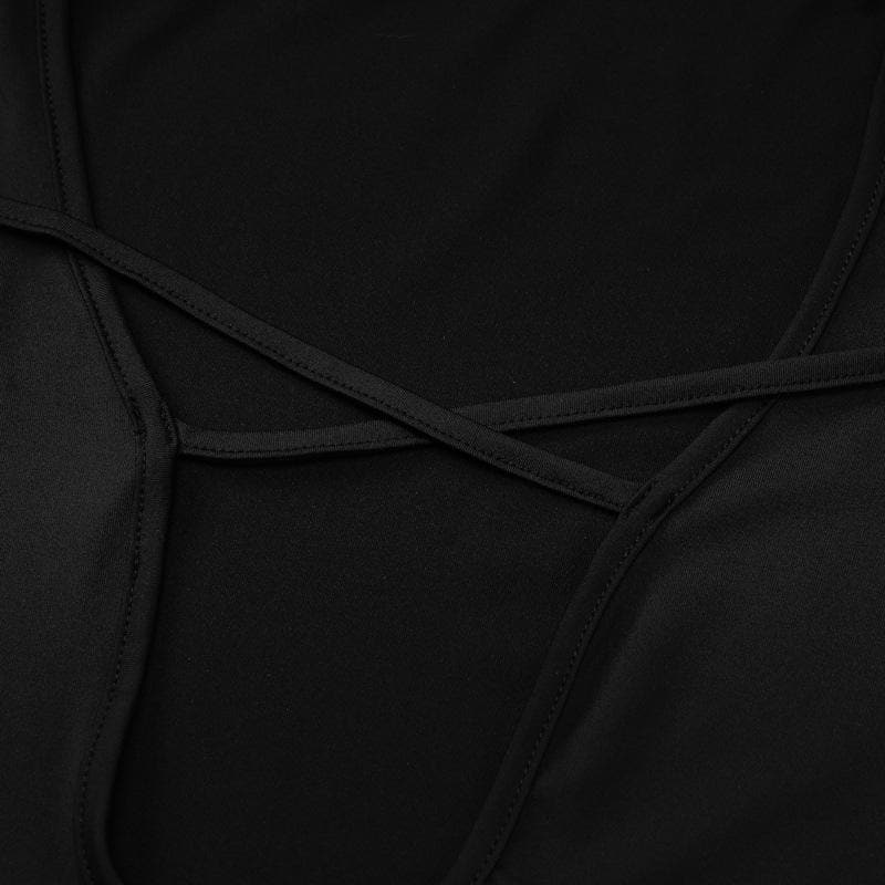 Mesh patchwork solid low cut long sleeve cross front maxi dress  | black rave dress  | black rave dress