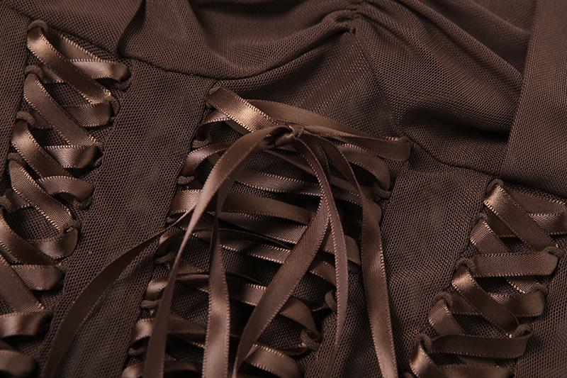 Halter lace up ruffle ruched mesh mini dress
