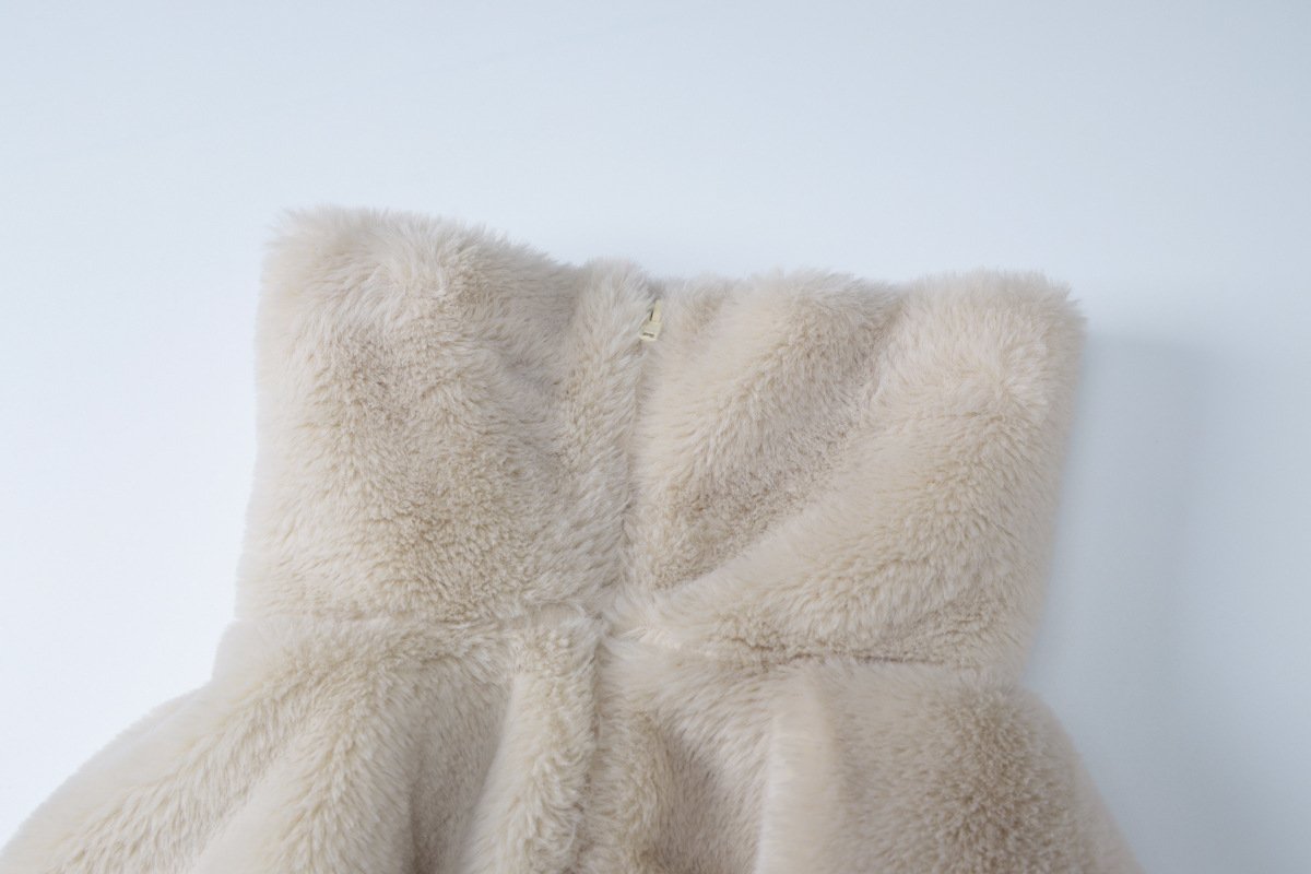 Turnover collar long sleeve fluffy zip-up top