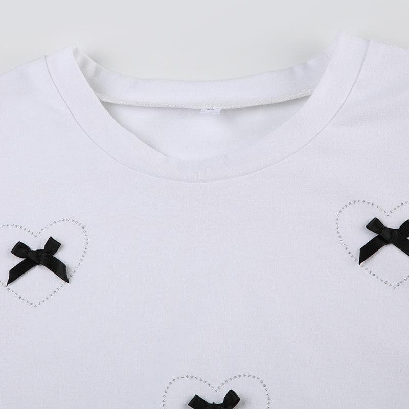 Short sleeve bowknot beaded ruched top
