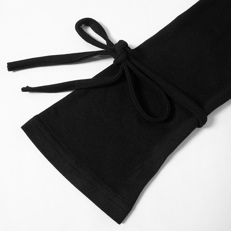 Long flared sleeve halter square neck hollow out mini dress