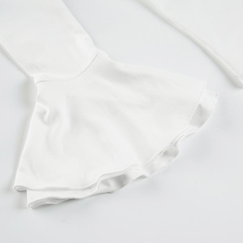 Long flared sleeve crewneck ruffle solid top