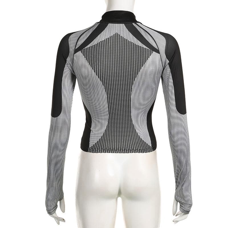High neck long sleeve contrast print gloves top
