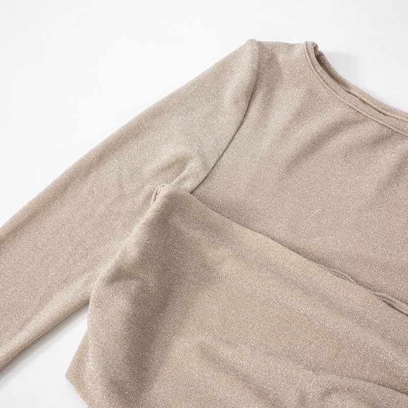 Long sleeve crewneck ruched glitter maxi dress