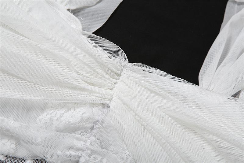 Short sleeve off shoulder lace mesh ruched 2-way top