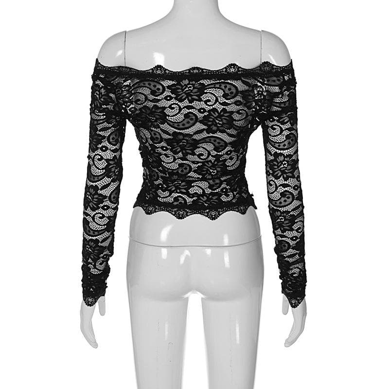 Long sleeve off shoulder see through lace top