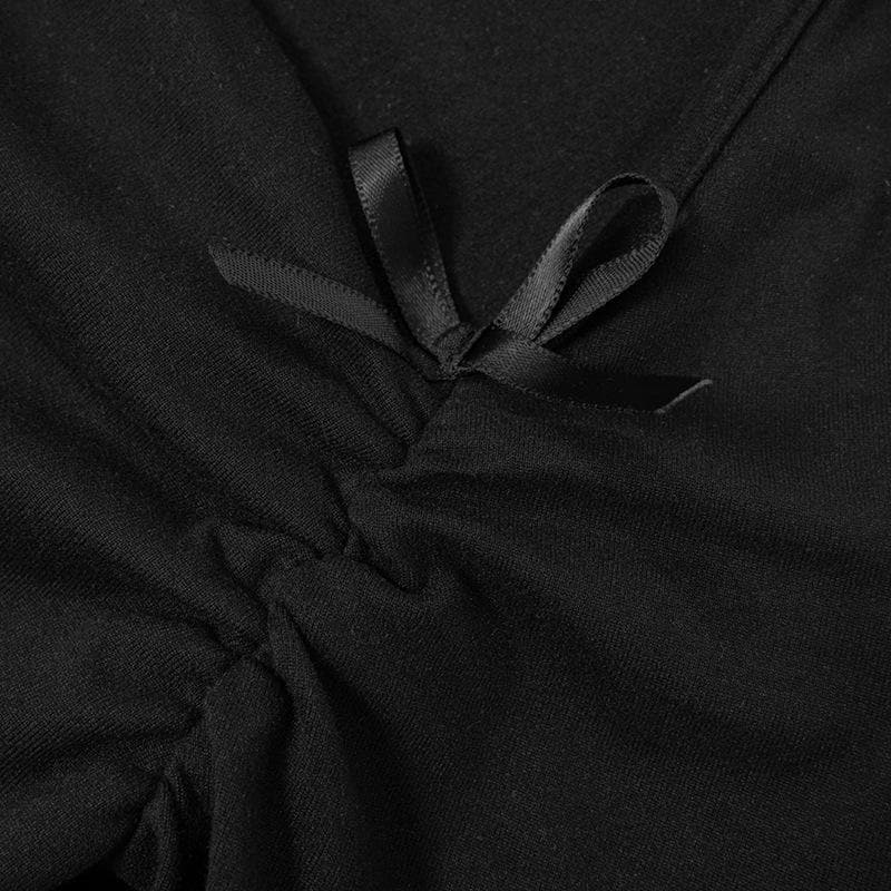 Ruched bowknot hollow out long sleeve solid cut out top