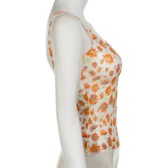 U neck flower print backless cami top