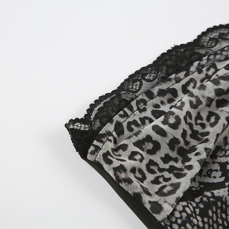 Leopard print ruffle lace hem tube top