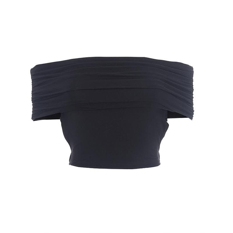 Ruched solid off shoulder hollow out backless crop cut out top