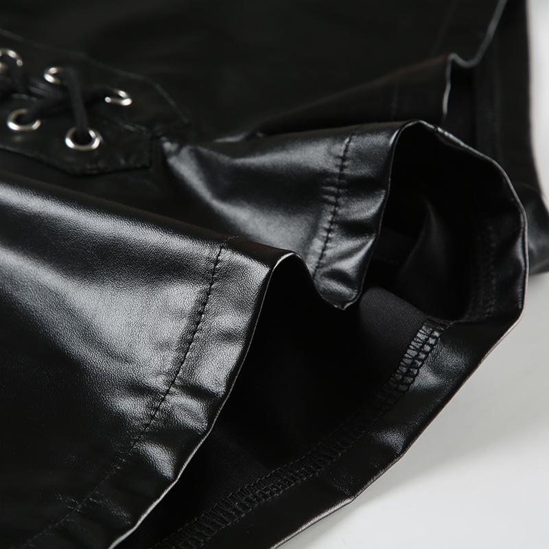 PU leather lace up short pant