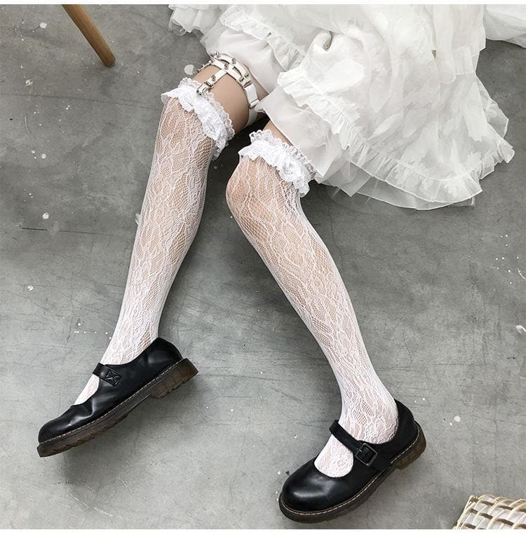 Sheer lace thigh high stockings socks