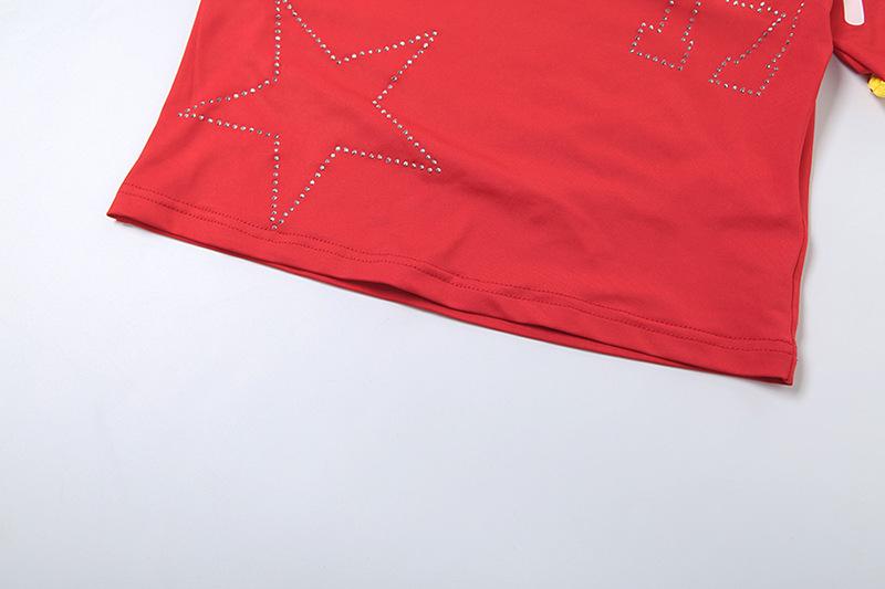 Short sleeve one shoulder “super starâ€?print top