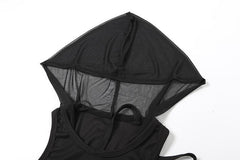 Hoodie u neck hollow out mesh top