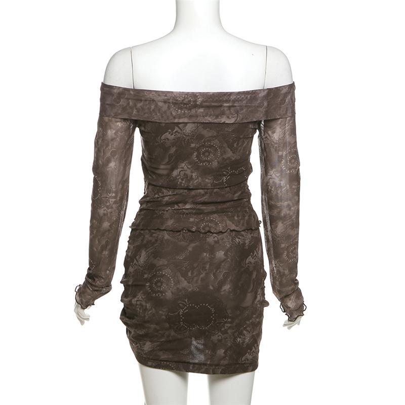 Long sleeve off shoulder ruffle ruched drawstring mini skirt set