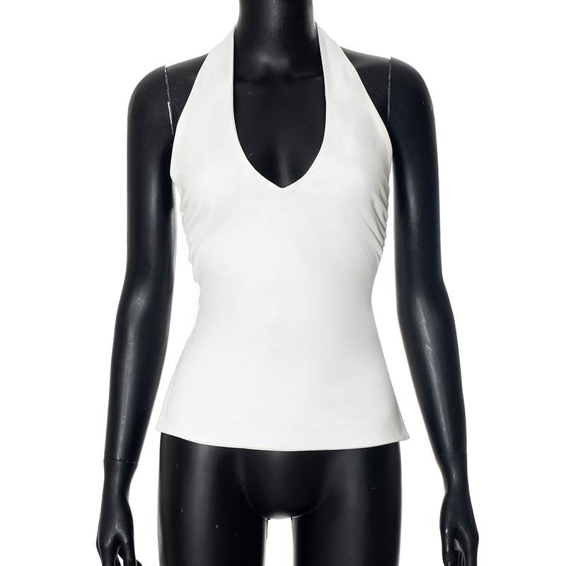 Halter v neck ruched slit backless top