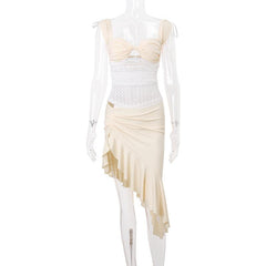 Cap sleeve ruched lace ribbon backless top