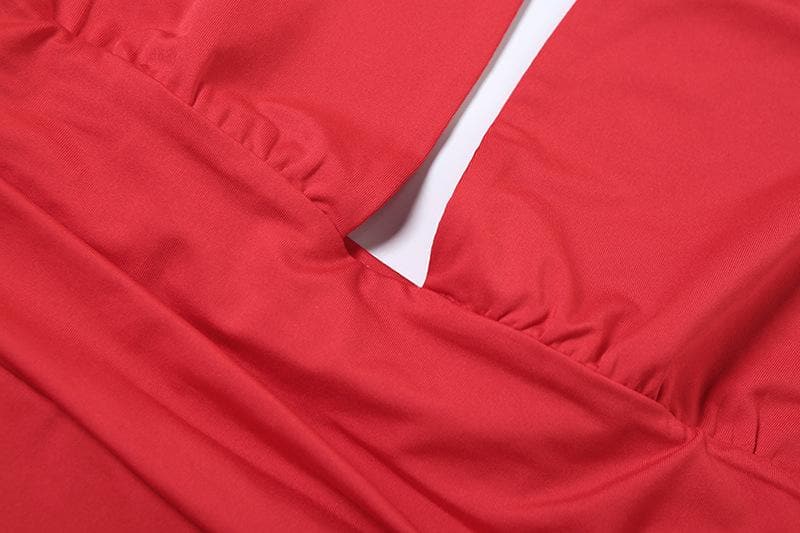 Halter deep v neck ruched backless mini dress  | red tango dress