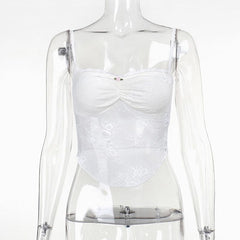 Ruched lace sweetheart neck flower applique cami top