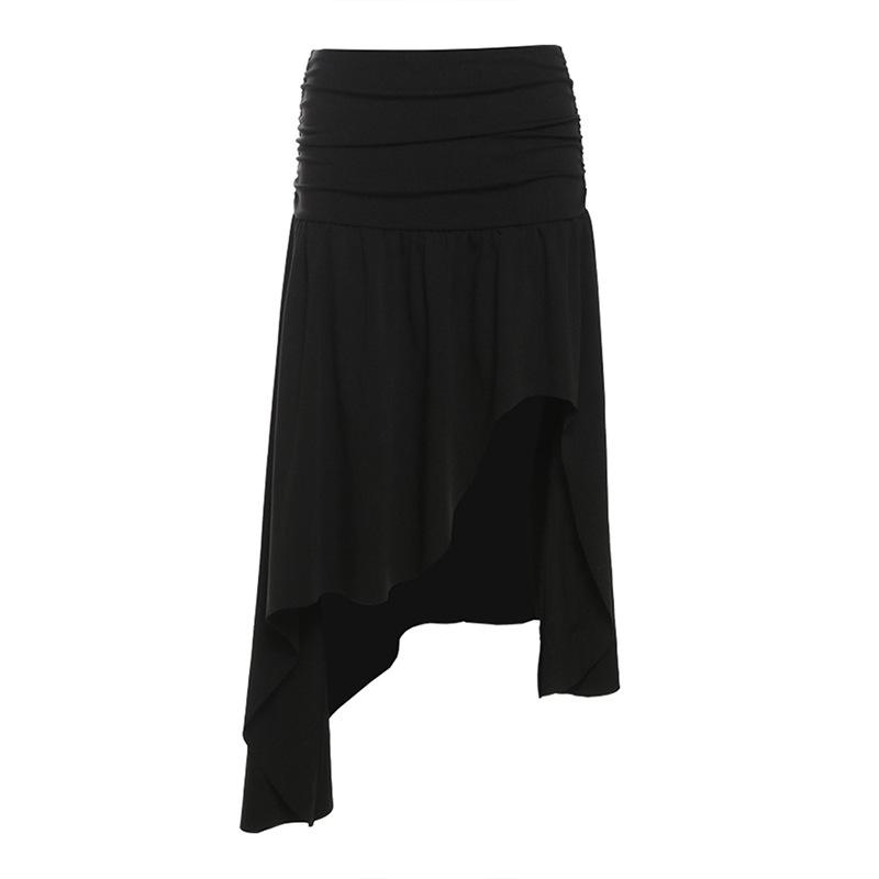 Ruched solid irregular midi skirt