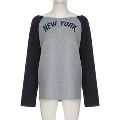 long sleeve "NEW YORK" print contrast top
