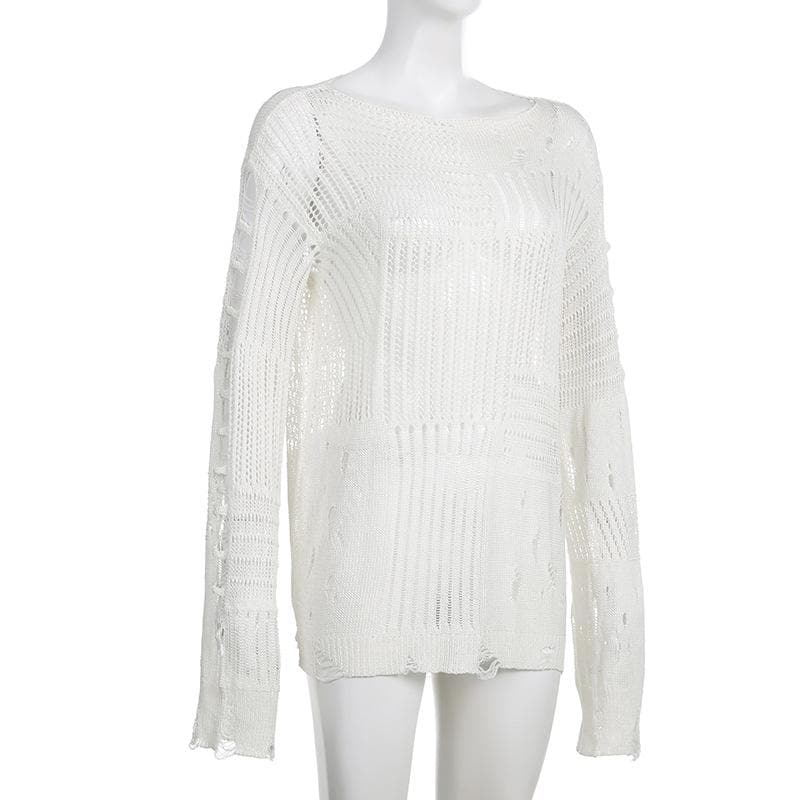 Crochet long sleeve solid hollow out cut out top