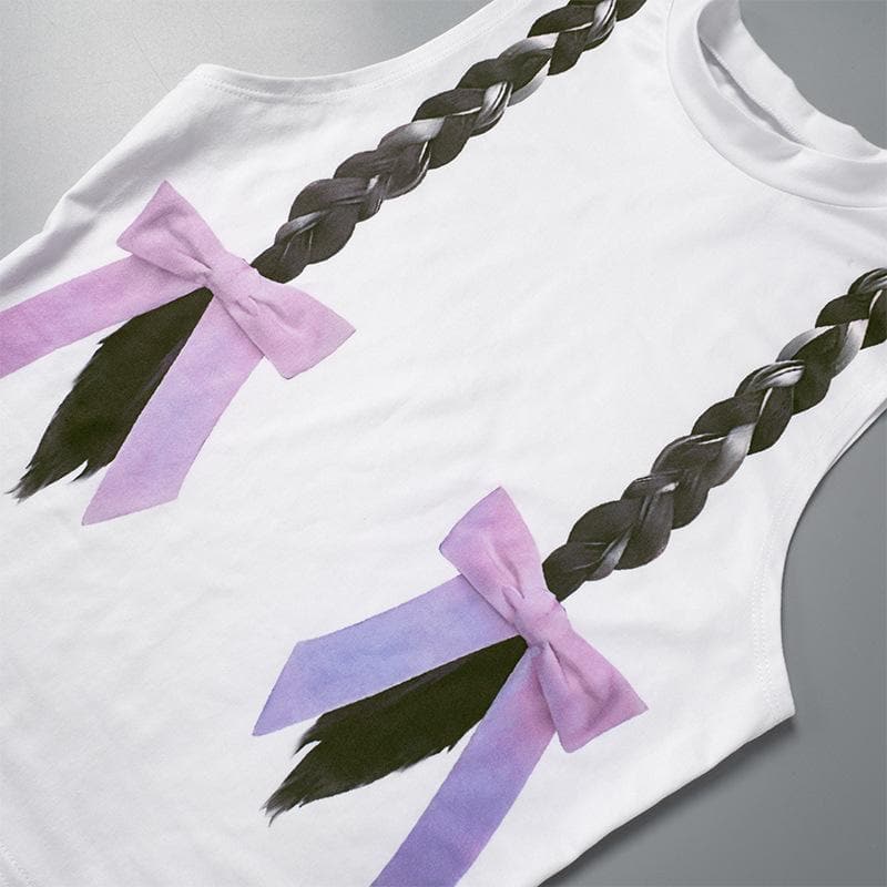 High neck braids pattern contrast sleeveless tank top