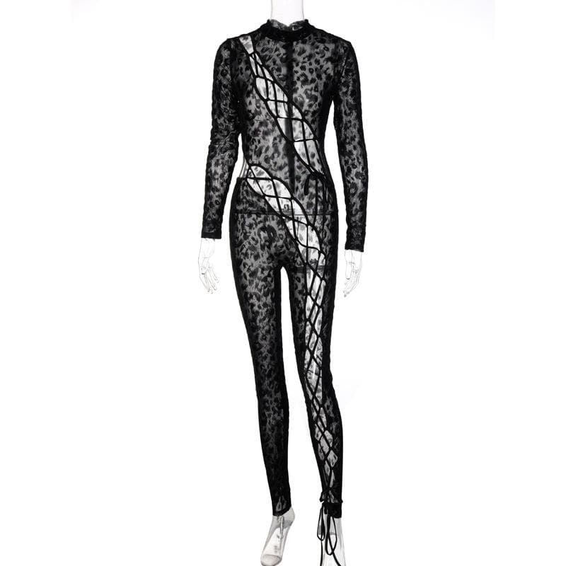 Lace up irregular solid long sleeve zip-up jumpsuit