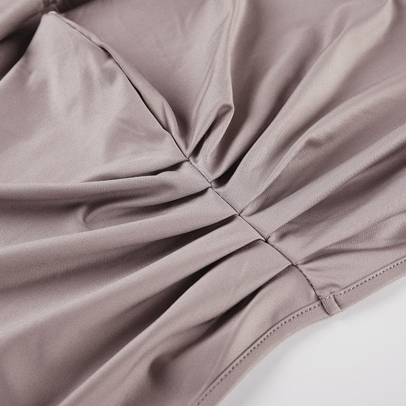 Short sleeve cowl neck ruched solid 2-way top