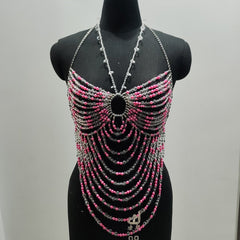 Halter hollow out beaded backless top