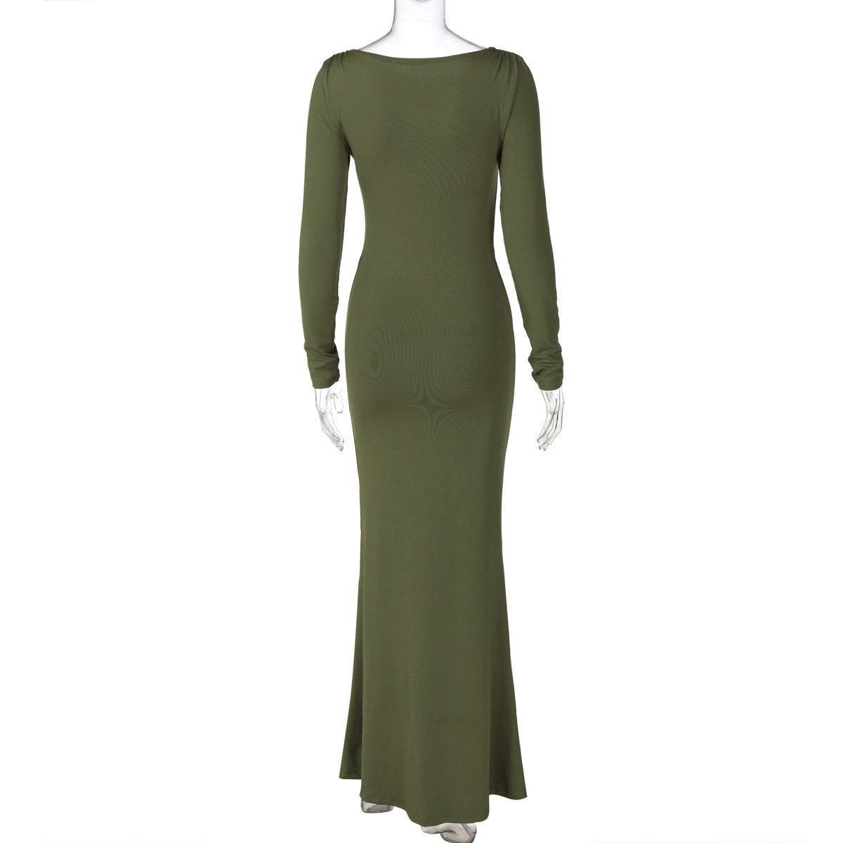 Long sleeve crewneck ruched solid maxi dress  | red tango dress