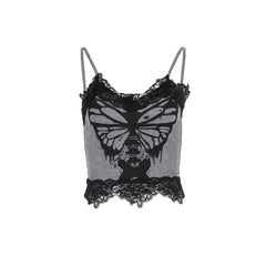 Butterfly print lace hem cami top