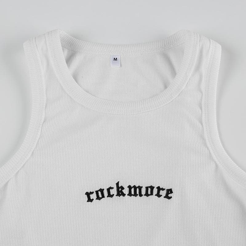 U neck letter embroidery ribbed tank top