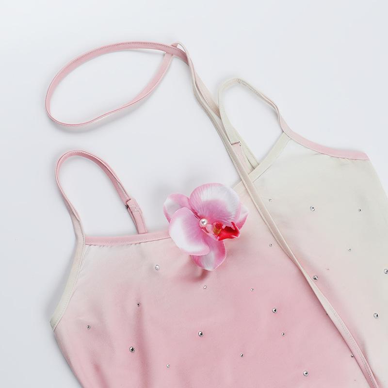 U neck gradient beaded flower applique cami top