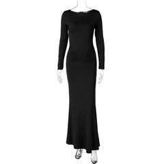 Long sleeve crewneck ruched solid maxi dress  | red tango dress