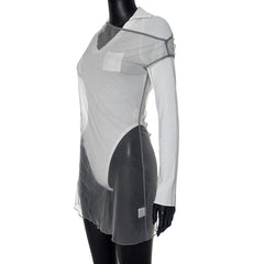 Turnover collar long sleeve mesh 2 piece top