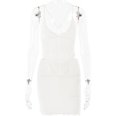 V neck knitted cross back backless cami mini skirt set