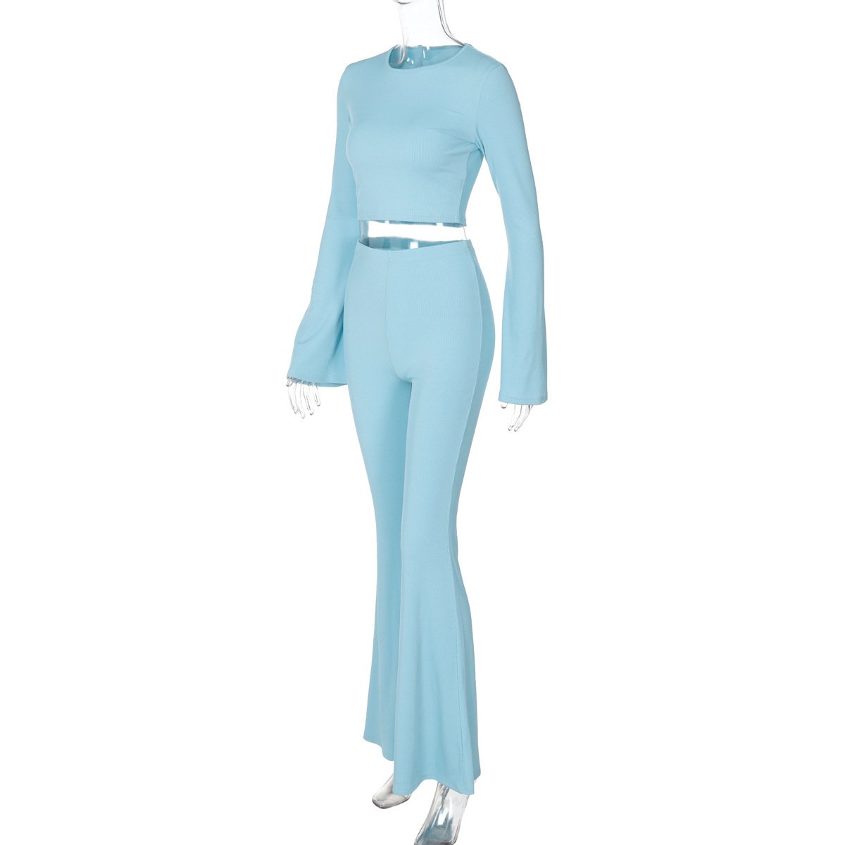 Long flared sleeve crewneck ribbed pant set