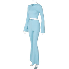 Long flared sleeve crewneck ribbed pant set