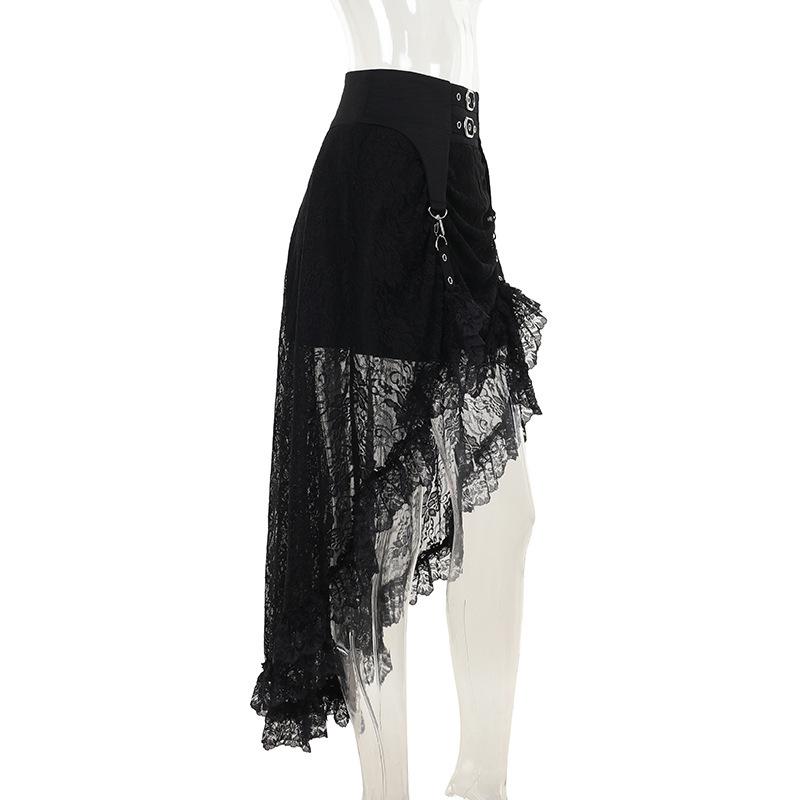 Lace o ring buckle midi skirt