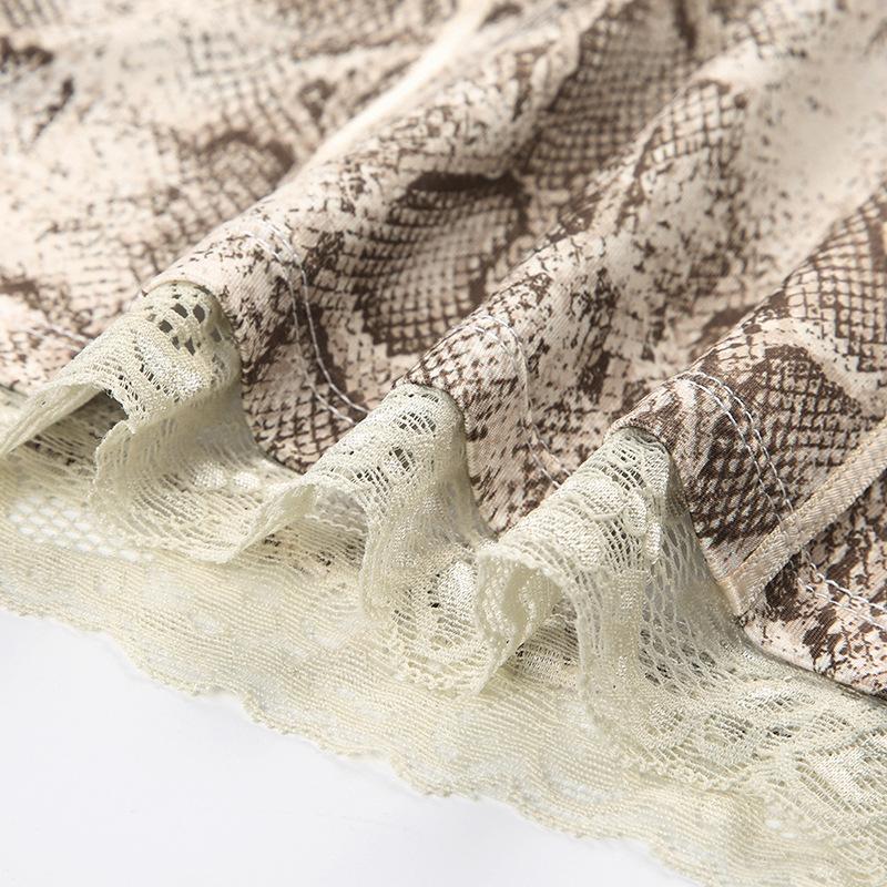 Snake print v neck lace hem cami top