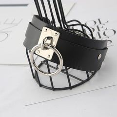 O ring PU leather adjustable choker necklace