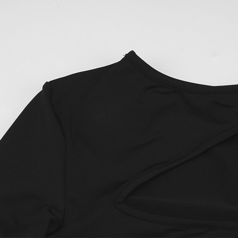 U neck long sleeve hollow out backless mini dress