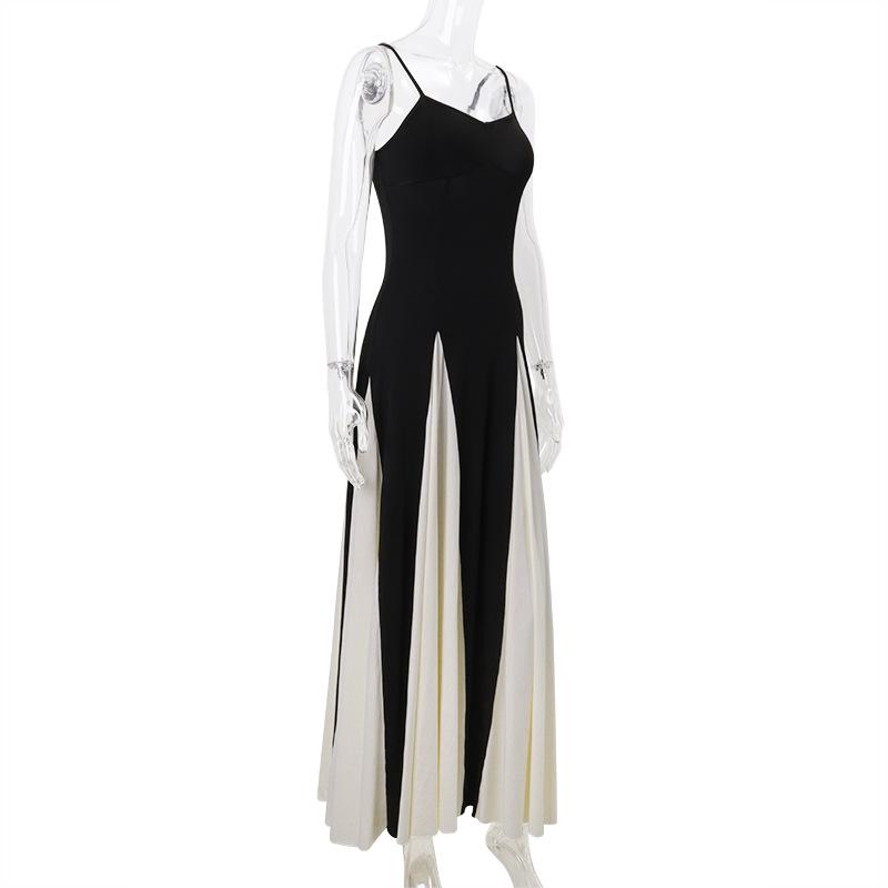 V neck patchwork contrast cami maxi dress